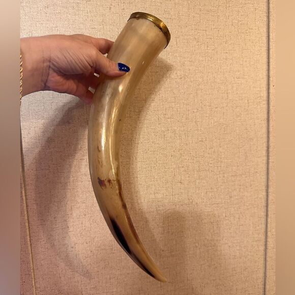 Handcrafted Natural Viking Beer Horn 16"Medieval Drinking Vessel Brass O… - Picture 4 of 15